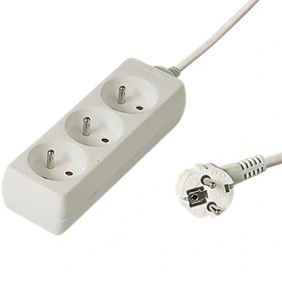 Imagen de PremiumCord Regleta 230V, 3 Tomas, Extensión 230 V, Tomas Francesas Giradas 45, Toma Múltiple Seguridad Infantil, Blanco, 3m