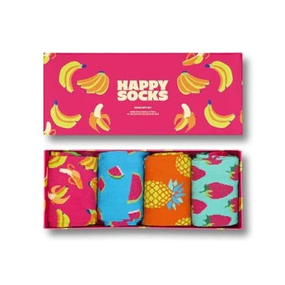 Imagen de Happy Socks 4 Pack Amazon Banana Box, coloridos y alegres, calcetines para hombre mujer, Verde Azul Naranja Amarillo Rosa (41 46)