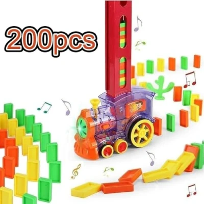 Imagen de OBEST Tren eléctrico Domino 200PCS, Juego automático de distribución Rally, Juguete Educativo para la Primera Infancia Adecuado niños Mayores 3 años Frente Transparente