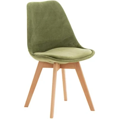 Imagen de CLP Silla de Comedor Linares En Tela, Terciopelo o Polipropileno &amp; Cojín Simil Cuero I Salón Nórdica con Base Madera I, Color:Verde Claro, Material Base:Terciopelo