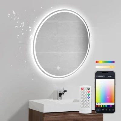 Imagen de KSIX Oasis Espejo de Baño con luz LED Inteligente Altavoz y Antivaho 70x70 cm Redondo RGB + Blanco cálido 1.000 LM, 36 W, App Tuya