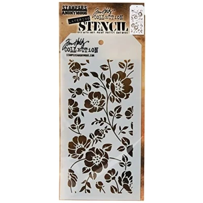 Imagen de Stampers Anonymous Tim Holtz Plantilla para estarcir, diseño de Flores, Transparente