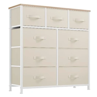 Imagen de YITAHOME Cajonera de Tela,Cómoda Tela,Unidad almacenamiento tela,con 9 cajones Extraíbles,con Parte Superior Mader,Cómoda para Sala Estar,Dormitorio, habitación Infantil,Blanco crema