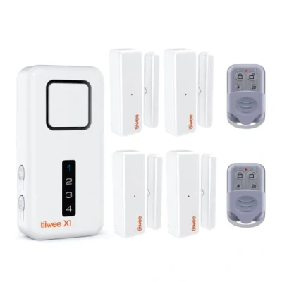 Imagen de tiiwee X1 Sistema de Alarma para el Hogar Inalámbrico Sirena 120 dB, 4 Sensores Puerta y Ventana 2 Controles Remotos