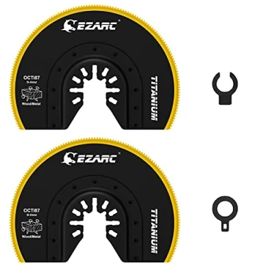 Imagen de EZARC Cuchillas multiherramienta oscilantes de titanio, 2 hojas sierra oscilante semicircular corte al ras para cortar tornillos clavos metal madera