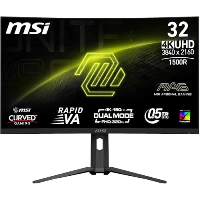 Imagen de MSI mag 321CUPDF Pantalla para PC Gaming Curvada de 32&quot; UHD Lalle Rapid VA 1500, 3840 x 2160, Dual Mode / 0,5 ms, 16:9, Adaptive Sync DisplayPort 1.4a, HDMI 2.1, USB Type C (DP Alt. con PD 15 W