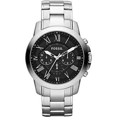 Imagen de Fossil Reloj para hombre Grant, movimiento cronógrafo de cuarzo, caja 44mm acero inoxidable plateado con correa inoxidable, FS4736