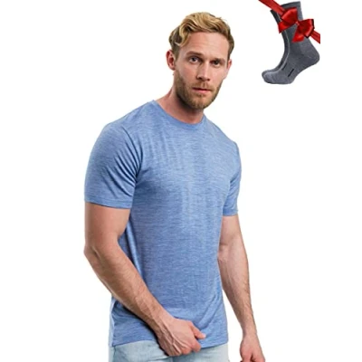 Imagen de Merino.tech Camiseta Lana Merino Hombre — 100% orgánica de Interior Capa Base Layer (Deep Blue, Large)