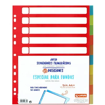 Imagen de Grafoplás 41260700. Juego de Separadores A4 Colores para Archivadores y Carpetas, 10 posiciones
