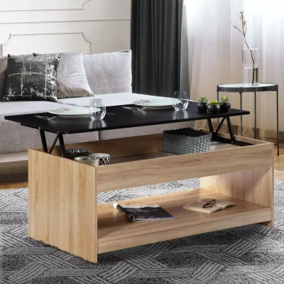 Imagen de IDMarket Mesa baja rectangular SOA madera imitación haya, bandeja negra