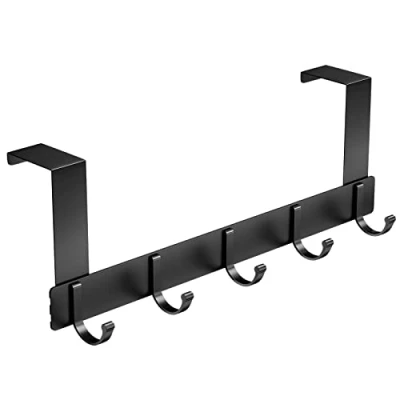 Imagen de Newaner Perchero para puerta Colgador Aluminio con 5 ganchos, Ganchos que se pueden colgar en las puertas sin taladrar，Adecuado dormitorio, baño(Negro)