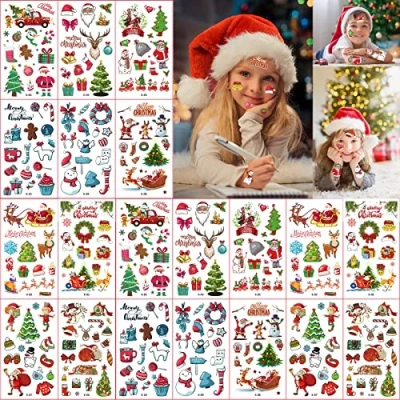 Imagen de Tatuaje de Navidad temporales niños, 20 Hojas Tatuajes para Santa Claus Navideños, Tatoos Infantiles Navideños Niños fiesta bolsa relleno