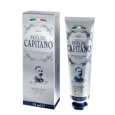 Imagen de Pasta del Capitano 1905, de Dientes Blanqueante Baking Soda, Ideal para Mantener el Blanco Natural los Dientes, Reduce las Manchas Comida, 100% Made in Italy, Tubo 75 ml