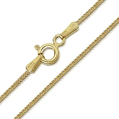 Imagen de Amberta Joyería Collar Fina Plata De Ley 925 18K Chapado en Oro Cadena Barbada 1.3 mm 40 45 50 55 60 70 cm