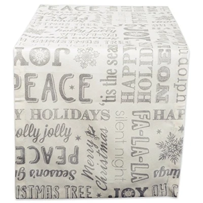 Imagen de DII Ropa de Mesa Comedor navideña Decoración Cocina Tela metálica, Algodón, Collage Vacaciones Plata, 108&quot; x 14&quot; (Rectangular)