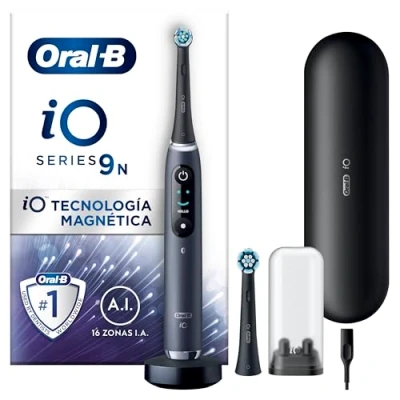 Imagen de Oral B iO 9N Cepillo de Dientes Eléctrico con Mango Recargable, 2 Cabezales y Estuche Viaje Cargador, Diseñado por Braun Negro