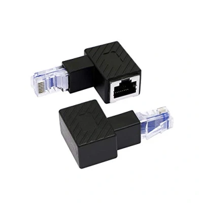Imagen de RIIEYOCA Adaptador Ethernet de ángulo alto 90 grados macho a hembra LAN Cat6 para ordenador, ordenador portátil, router (2 unidades) negro (U)