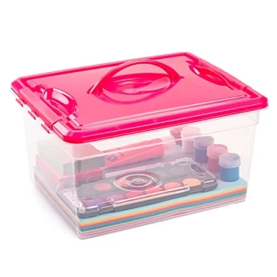Imagen de AC Caja de ordenación plástico Transparente con asa Nº 9 Contenedor para almacenar Juguetes, Libros, Ropa, Mantas. Capacidad 12 litros. Dimensiones Aprox.: 18 x 34 27 cm (Surt)