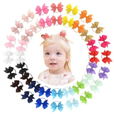 Imagen de 40pcs 2 pulgadas bebé niñas lazos para el cabello cintas diadema elástica titular de cola caballo accesorios banda niños pequeños