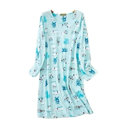 Imagen de Camisones Mujer Algodon Manga Larga Camisón Vestidos (Azul,M)
