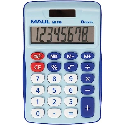 Imagen de MAUL Calculadora MJ450, Pantalla Grande, 8 dígitos, Funciones estándar para Oficina, hogar, Escuela, Teclas de función Color, energía Solar, batería, Azul