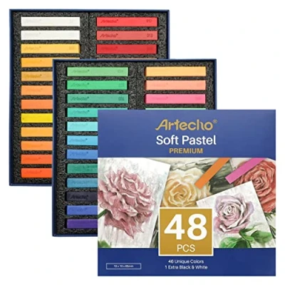 Imagen de Artecho Tiza Pastel 48 Piezas, Soft 46 Colores, Incluidos 4 Colores Fluorescentes, Blanco y Negro Extra Gratis, Ideal para Principiantes Artistas.
