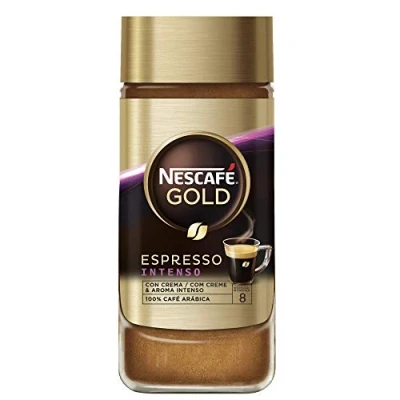Imagen de NESCAFÉ GOLD ESPRESSO INTENSO aroma y sabor, café soluble 100% arábica, frasco de cristal 100g