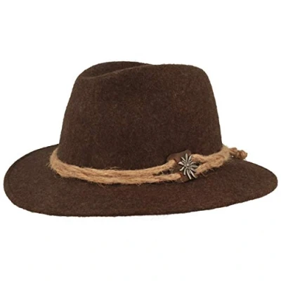 Imagen de Breiter sombrero tradicional original para hombre, de fieltro, senderismo, estilo tirolés, 100% lana, cordón cáñamo, flor las nieves y ala estrecha., gris, 60