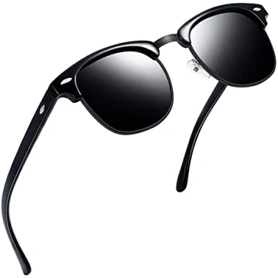 Imagen de Joopin Negras Gafas de Sol Polarizadas Mujer Hombre Medio Marco Estilo Clásico Retro para Conducir PlayaDeporte Golf Semi Rimless Sunglasses Black Oculos