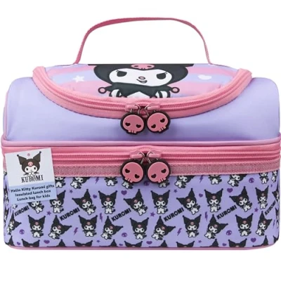 Imagen de Get Trend Hello Kitty Kuromi Bolsa Termica Porta Alimentos Infantil Anime Bolso con Compartimento Comida Aperitivo para Escuela y Picnic (Multi Kuromi)
