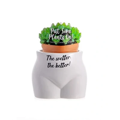 Imagen de Boxer Gifts Wetter The Better Maceta con Forma de Cuerpo, Regalo Divertido y Grosero para decoración del hogar, cerámica, Blanco, Negro, Talla única