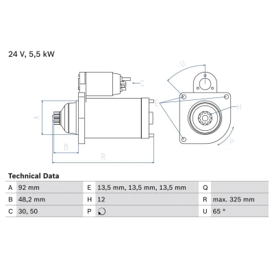 Imagen de BOSCH 0 986 021 480 Motor de arranque 24 5,5 12