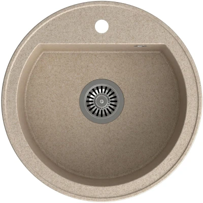 Imagen de QUADRON fregadero de cocina redondo tamaño 51 x 18 cm, diámetro 43, beige y acero granito JOHNNY 210 empotrado con orificio para grifo un seno