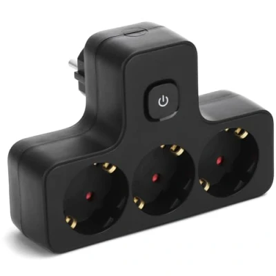 Imagen de Aigostar Adaptador Con Interruptor Enchufes 3 Tomas, Protección Infantil,16A,250V,Blanco Schuko, Negro
