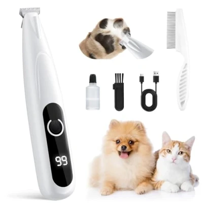 Imagen de GlasFlength Cortapelos para Perros con Luz LED, Bajo Nivel de Ruido Inalámbrico Maquina Cortar Pelo Recargables Gatos Patas Ojos Orejas Cara Cuerpo (Blanco)