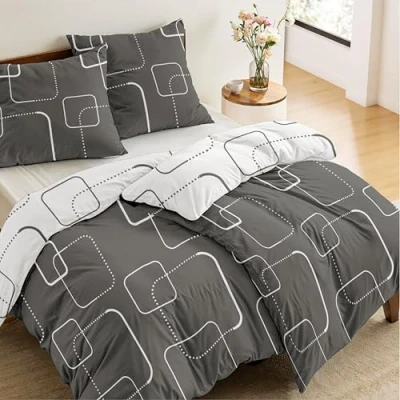 Imagen de Dreamzie 2 Funda nordicas Cama 135x200 cm Diseño Geométrico Grises con Almohada 80x80 de 100% Microfibra Certificada Oeko Tex