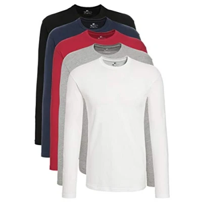 Imagen de Lower East Camiseta de manga larga con cuello redondo 100 % algodón, Hombres, Negro / Blanco Azul marino Gris Rojo (paquete 5), S