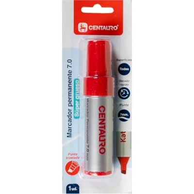 Imagen de Centauro Rotulador Permanente Rojo, Punta Biselada 7mm, Secado Rápido, Super Grueso, Tinta Base Aceite, Apto Todo Tipo de Superficies