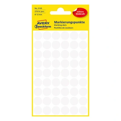 Imagen de Avery Zweckform Markierungspunkte 3145 (Ø 12 mm),blanco, 270 St., Permanent haftend
