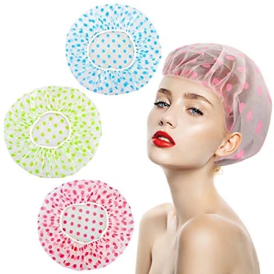 Imagen de Gorros de Ducha 3 Piezas, Impermeable Grande Reutilizables Gorro Baño Elástico, Lavables Banda Pelo para Mujeres Niña el Cuidado del Maquillaje Balneario