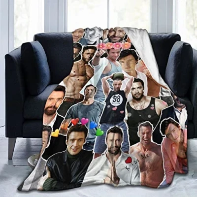 Imagen de Suehome Hugh Jackman manta suave y cómoda de forro polar lana para sofá, oficina, coche, camping, yoga, viajes, decoración del hogar, playa felpa acogedora, regalo