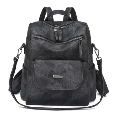 Imagen de Mochila Impermeable de Cuero para Mujer, Bolso Antirrobo Mochilas Escolar Moda, Retro Bolsos Mujer Casual Backpack, Monedero Viaje Gran Capacidad Unisex (Negro)