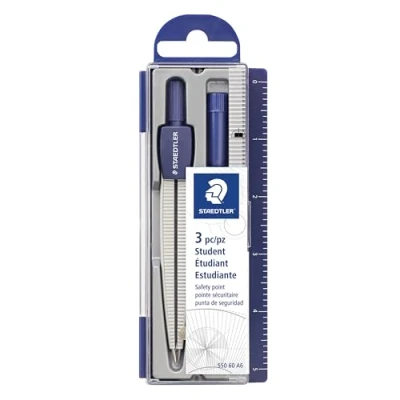 Imagen de Staedtler Noris Club 550, Set de Dibujo Estuche, Compás Escolar, Adaptador y Tubo Minas, Azul/Metálico