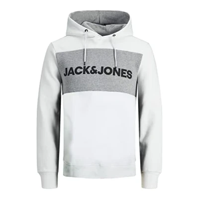 Imagen de JACK &amp; JONES Sudadera con capucha para hombre logotipo de bloqueo color, Blanco (White/Reg)., XL