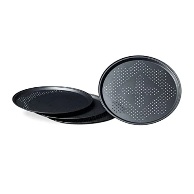 Imagen de Relaxdays Teglia per Set 4 Platos Horno para Pizza, Moldes Redondos Empanadas, Diámetro Aprox. 29cm, Antiadherente, Antracita, Hierro, 32x32x1.3 cm, Unidades