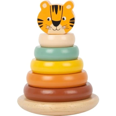 Imagen de Small Foot 11706 Torre de apilamiento Tigre Safari, Madera, Juego ensartar, a Partir 12 Meses. Animales Toys, Multicolor, Height 14 cm Ø Approx. 9 (11706)
