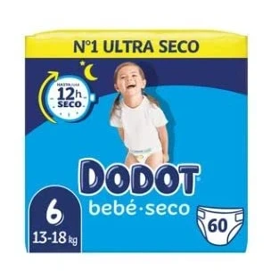 Imagen de LOGAN Pañales talla 6, para niños de 13 a 18 kilogramos DODOT Bebé seco 60 uds.
