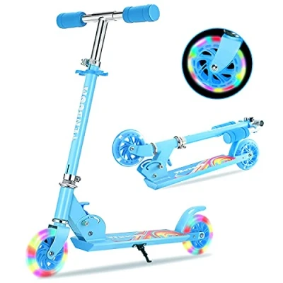Imagen de TENBOOM Patinete Niño 2 Ruedas Luces, Scooter Infantil Plegable de Altura Ajustable, clásico Ligero con Frenado Trasero, Regalo para Niños 3 10 años Navidad Cumpleaños, Celeste