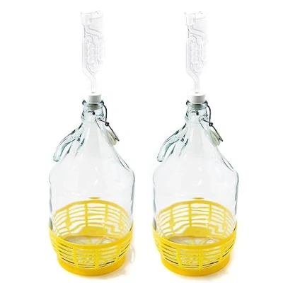 Imagen de Unbekannt Juego de 2 botellas 5 L + tapón tubo fermentación vino, botella cristal con cierre hermético