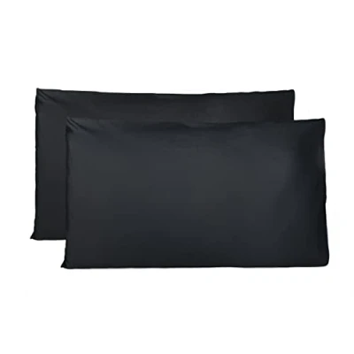 Imagen de Par de Fundas Almohada 100% algodón Puro 50x70 cm, Juego 2 Camas Cojines Telas, Cierre Bolsas, Color sólido, tamaño estándar con Negro